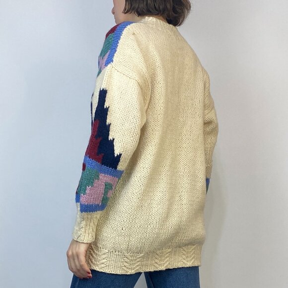 Vintage 1980s Handmade SOUTHWEST or Aztec Wool Sweater! Medium to Large - Picture 8 of 8